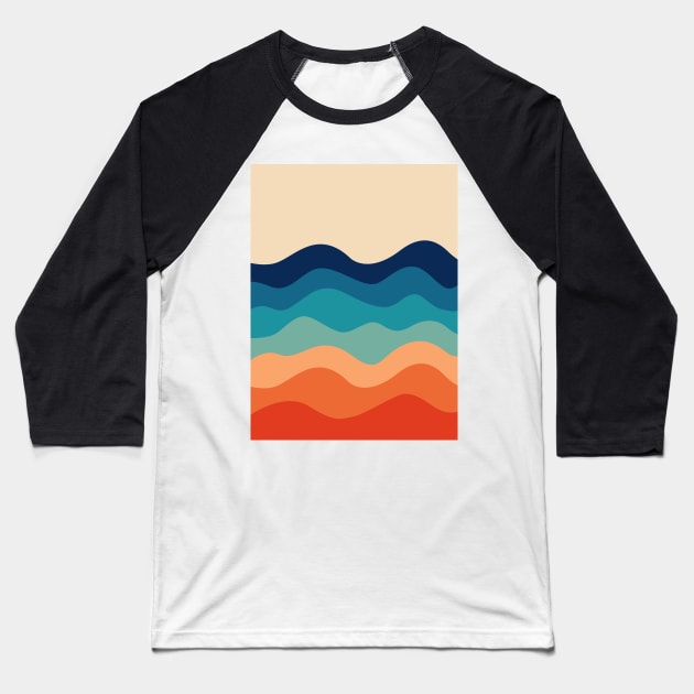 Retro 70s Sunrise Waves Baseball T-Shirt by ayeyokp